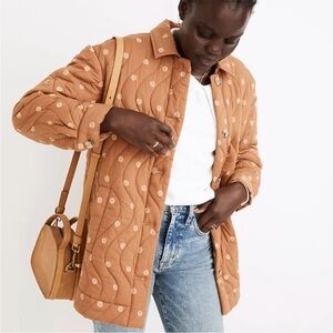 Madewell Quilted Belrose Shirt-Jacket in Bloom Dot.
